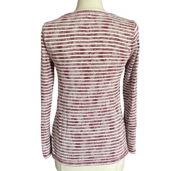 LUCKY BRAND Lucky Lotus Distressed Striped LS Top Sz XS Button Sleeve Detail - Picture 5 of 10